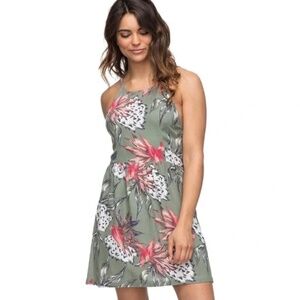 Roxy Green Floral Print Dress Adjustable Straps Size L